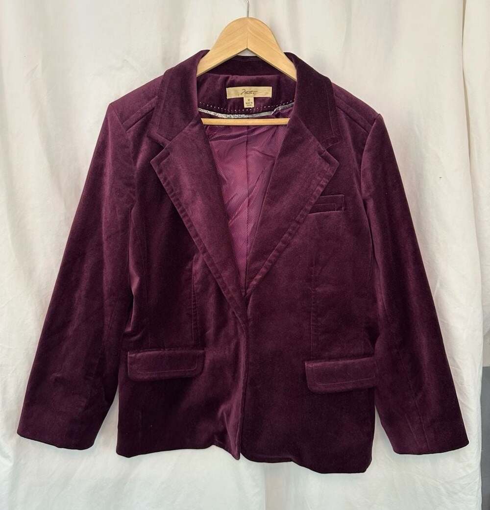 Motto Womens Blazer Burgundy Velvet Blazer Jacket with Floral Lining